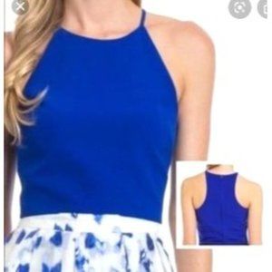Belle Badgley Mischka 8 M NWT Crepe Sleeveless Crop Top Blue Party Club Date Nig